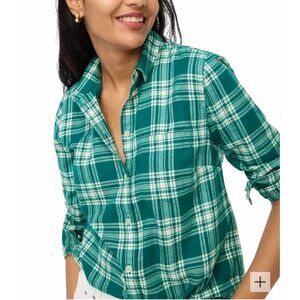 NWT J. Crew Shirt Women's Plaid Teal/White Sz PL Soft Casual Outdoor MSRP $89